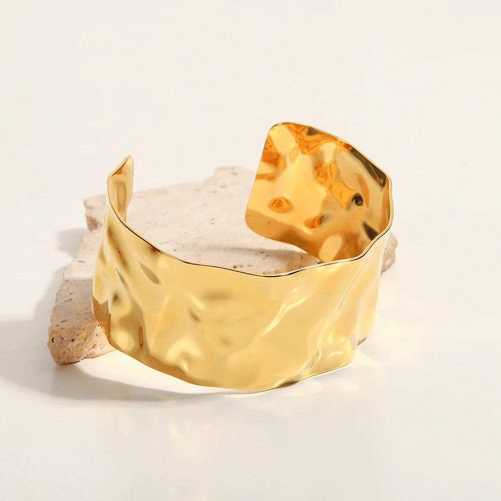 Exaggerated Hammered Gold Plated Cuff