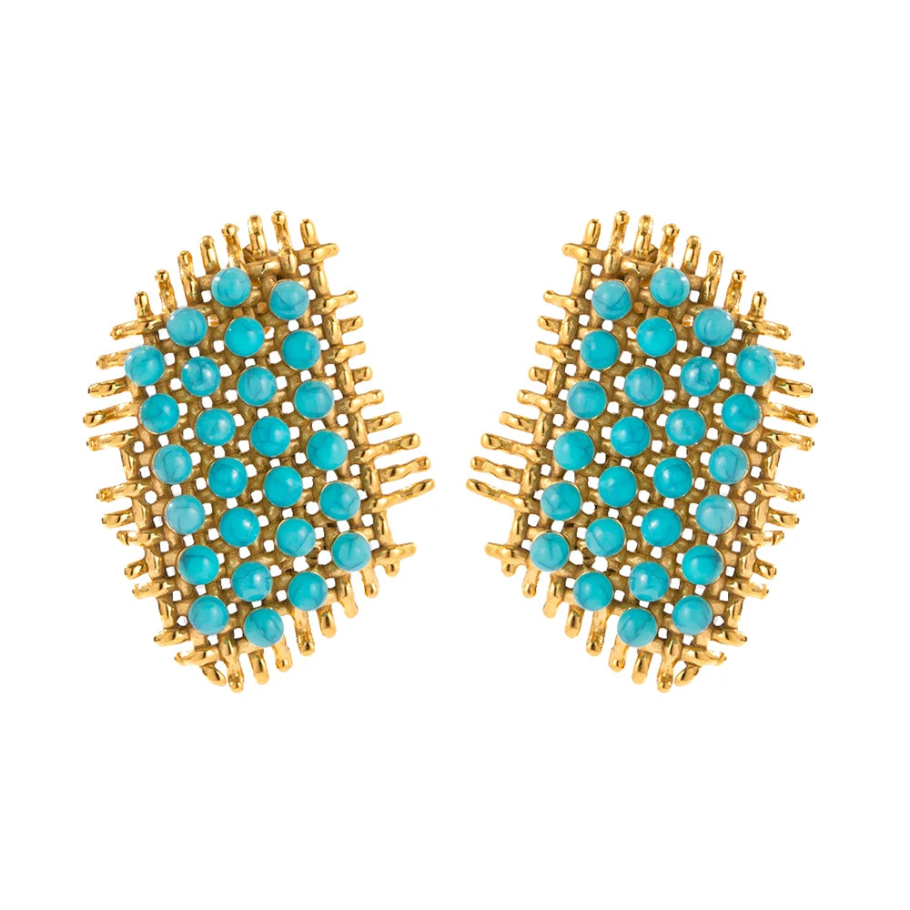 Turquoise Natural 18k Plated Rings Earrings Necklace