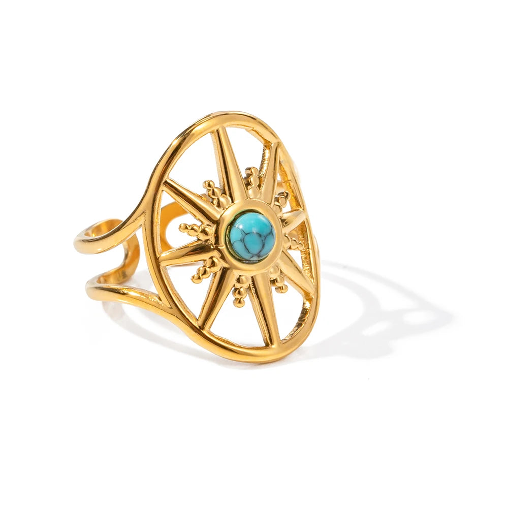 Turquoise Natural 18k Plated Rings Earrings Necklace