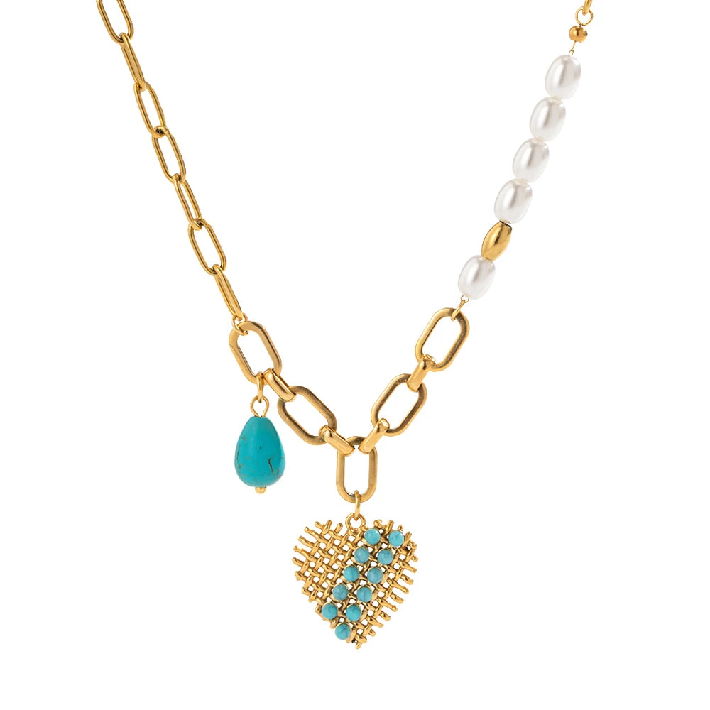 Turquoise Natural 18k Plated Rings Earrings Necklace
