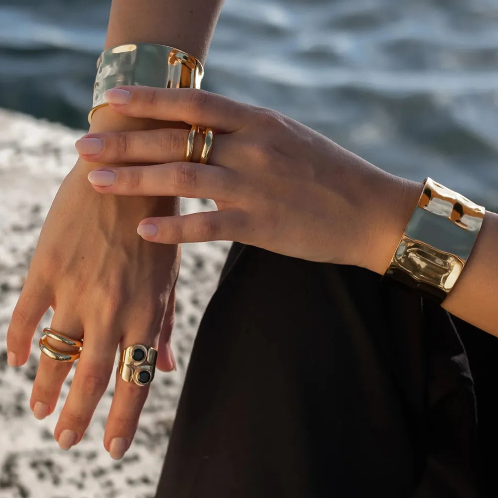 Exaggerated Hammered Gold Plated Cuff