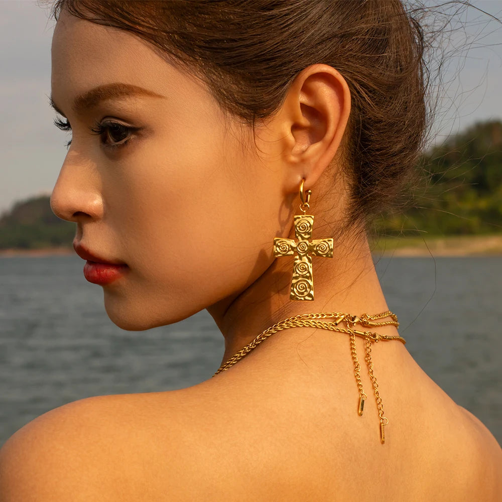 Crucifix 18K Gold Plated Earrings