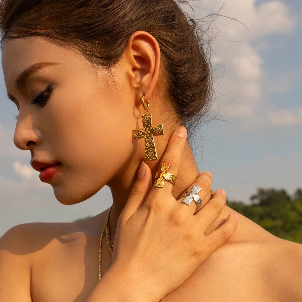 Crucifix 18K Gold Plated Earrings