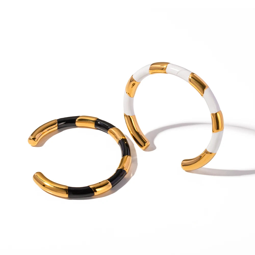 Stacking Black And White 18kt Gold Plated Cuff Bangles