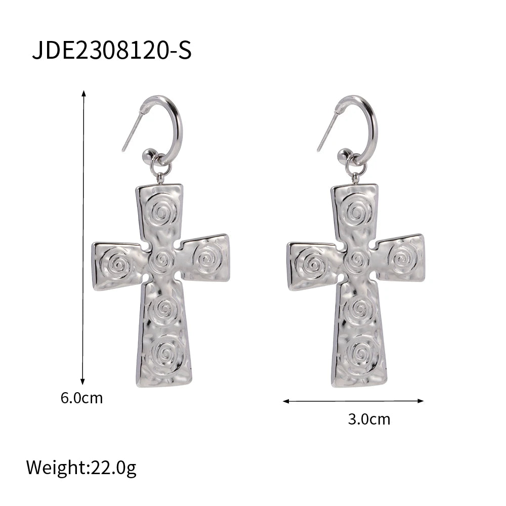 Crucifix 18K White Gold Plated Earrings
