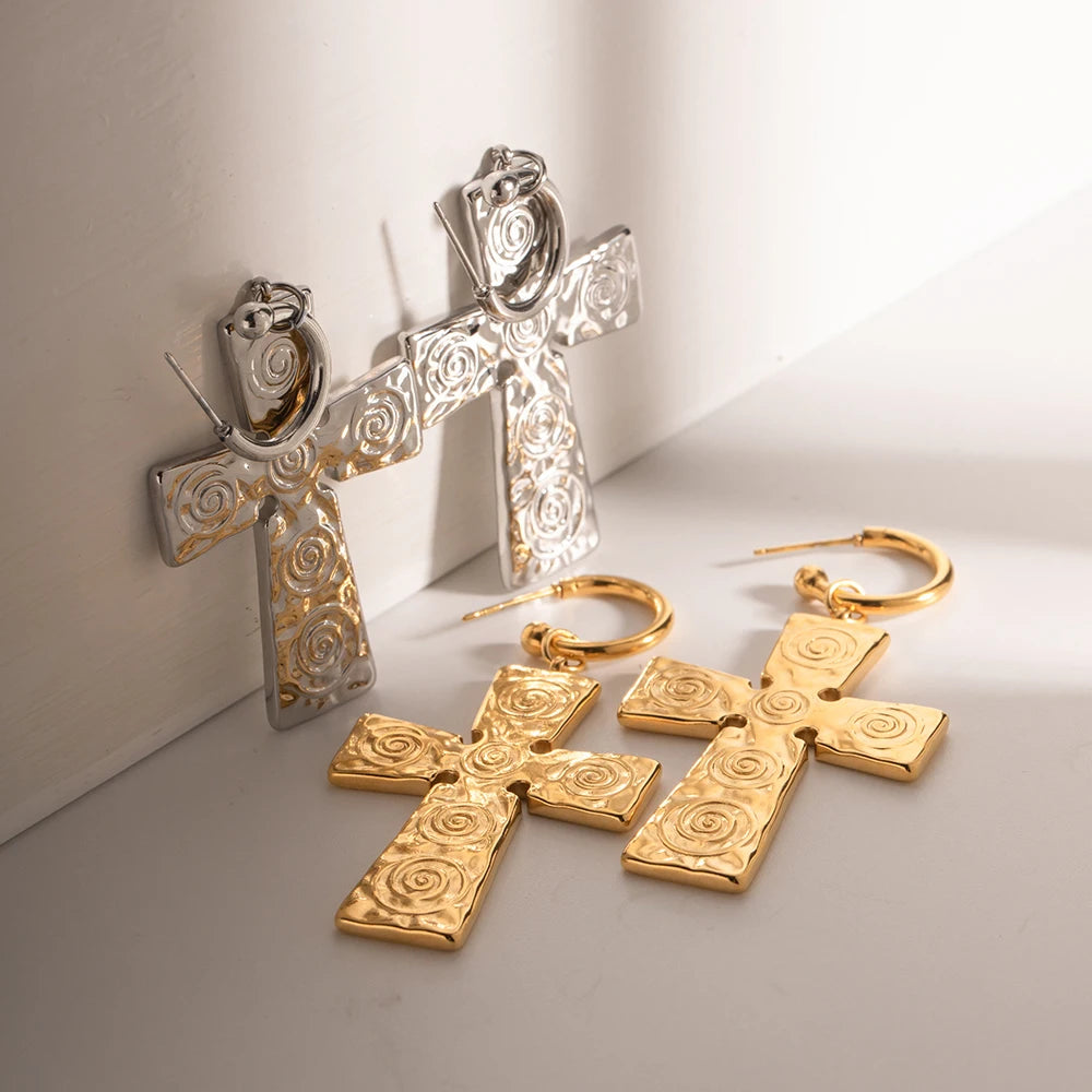 Crucifix 18K White Gold Plated Earrings