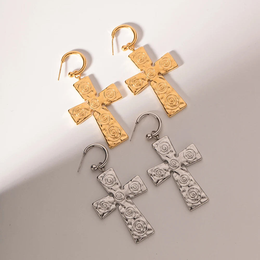 Crucifix 18K Gold Plated Earrings