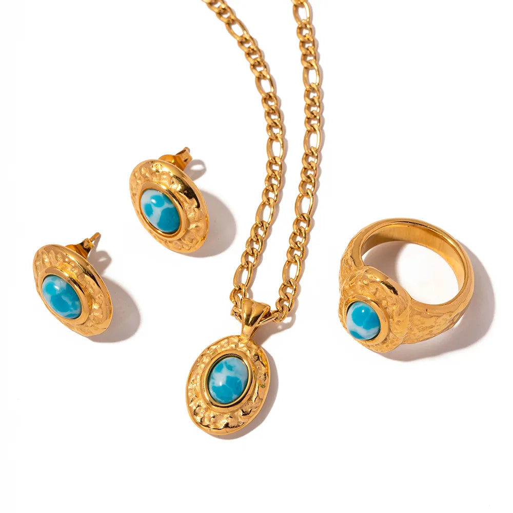 Maldives Gold Plated Ring Earrings & Necklace
