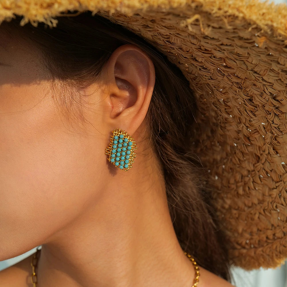 Turquoise Natural 18k Plated Rings Earrings Necklace
