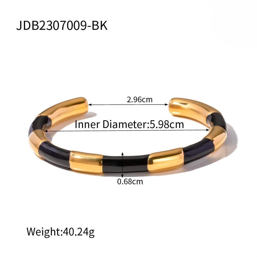 Stacking Black And White 18kt Gold Plated Cuff Bangles