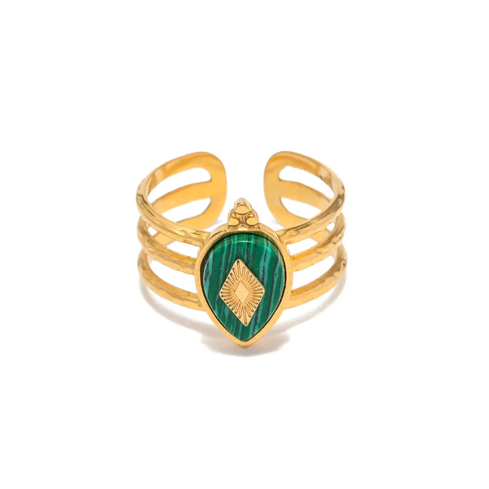Boho Turquoise Malachite Gold Plated Rings